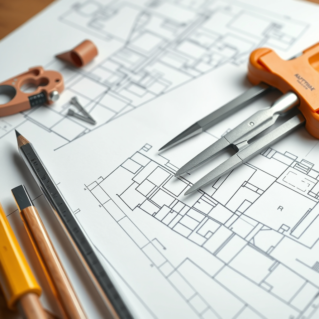 Detailed blueprints and drawing tools