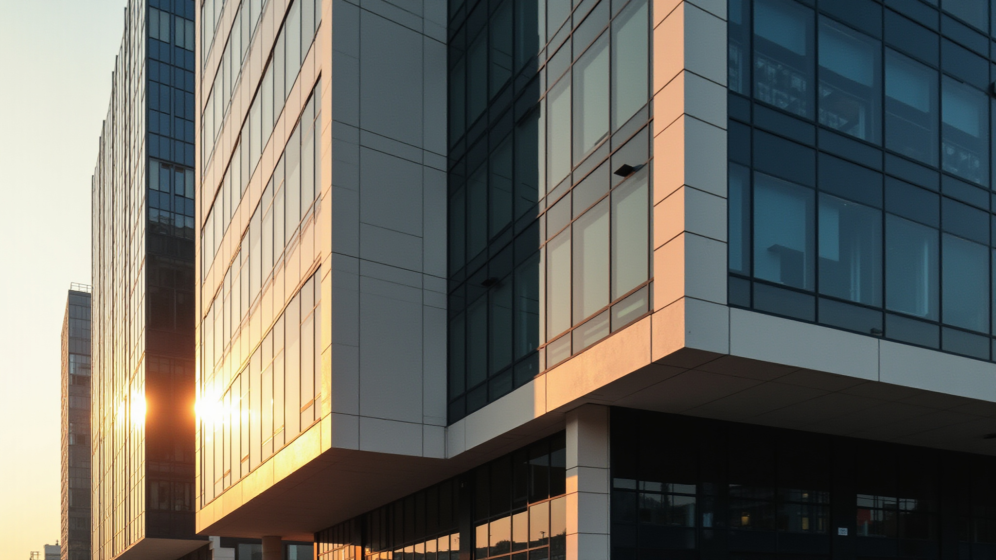 Modern building at sunset