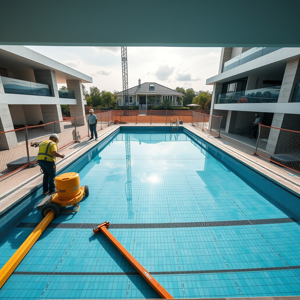Luxury residential swimming pool under construction